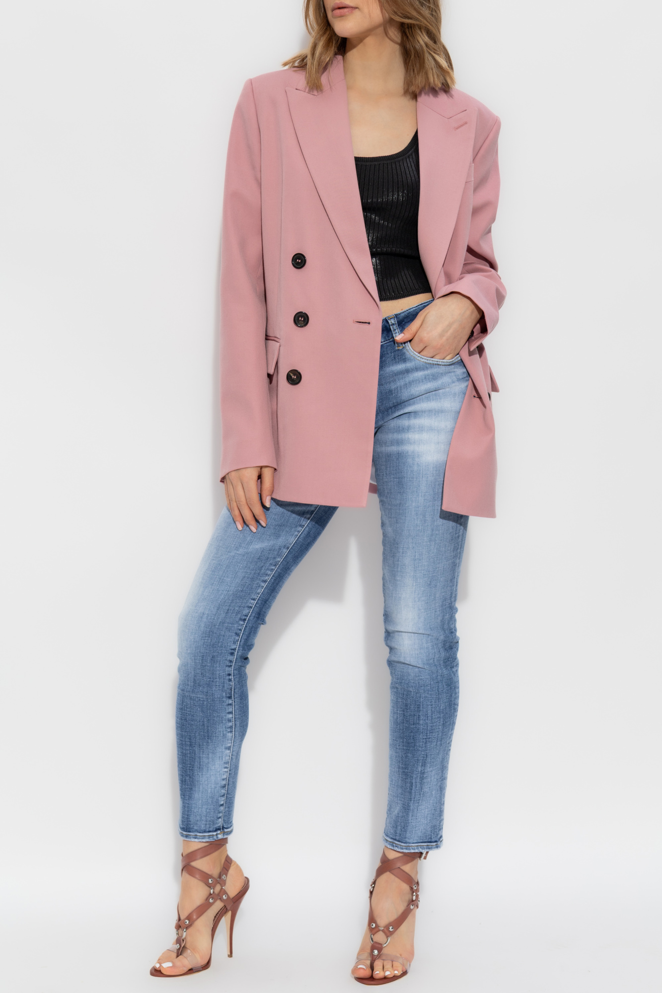 【送料&関税込】Dsquared2 Pink Double-breasted Jacket DSQUARED2 Blazer Jacket Pink Double Breasted Women Coat IT38